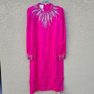 Vintage Francesca of Damon for Starington Pink Silk Beaded Sequin Dress